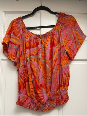 Cynthia Rowley Pink & Orange Tropical Off-Shoulder Top